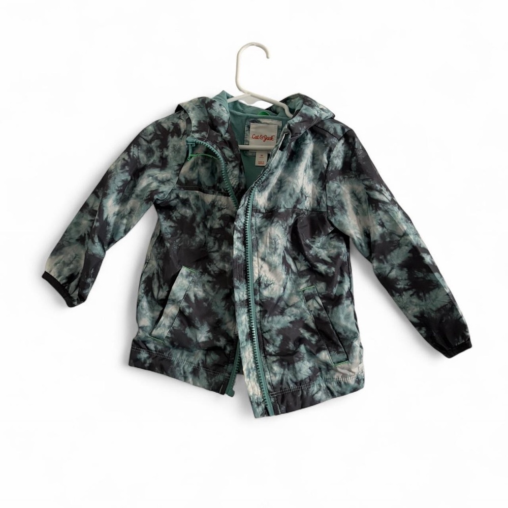 Cat and Jack tie dye boy rain jacket size 2t green black